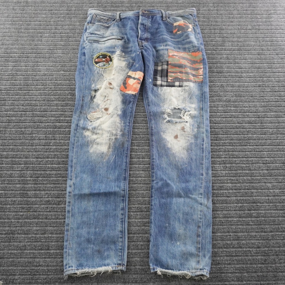 Billionaire Boys Club Jeans Mens 38 Blue Distressed Patchwork Streetwear